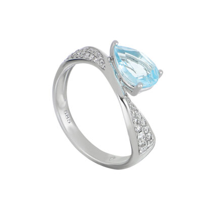 Anillo de Oro Blanco con Diamantes y Piedra semi Preciosa