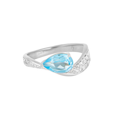 Anillo de Oro Blanco con Diamantes y Piedra semi Preciosa - Imagen 3