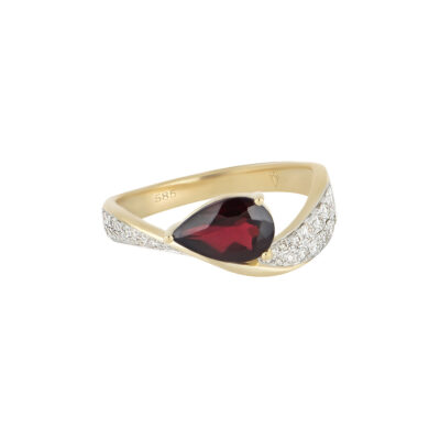 Anillo de Oro Amarillo con Granate y Diamantes Naturales - Imagen 3