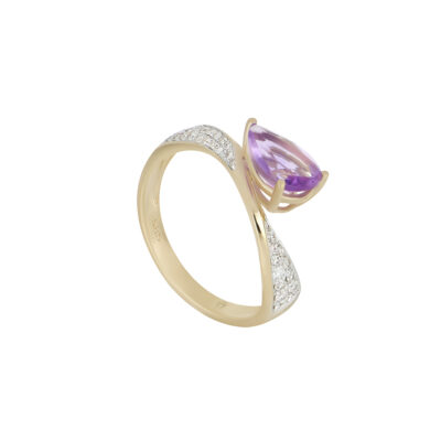 Anillo de Oro Amarillo con Amatista y Diamantes