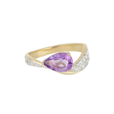 Anillo de Oro Amarillo con Amatista y Diamantes - Imagen 3