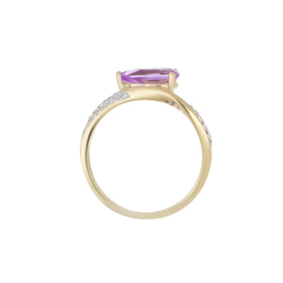 Anillo de Oro Amarillo con Amatista y Diamantes - Imagen 2