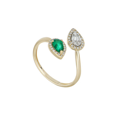 Anillo de Oro Amarillo con Esmeralda y Diamantes