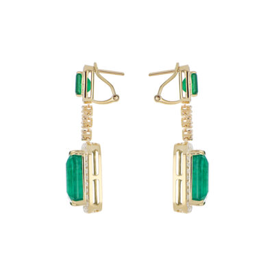 Aretes de Oro Amarillo con Esmeralda y Diamantes - Imagen 3
