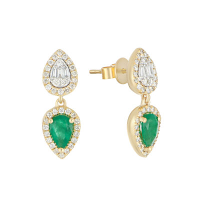 Aretes de Oro Amarillo con Esmeralda y Diamantes - Imagen 2