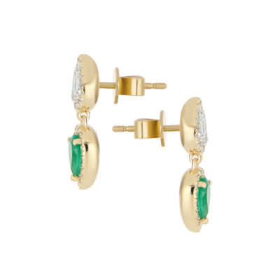 Aretes de Oro Amarillo con Esmeralda y Diamantes - Imagen 3