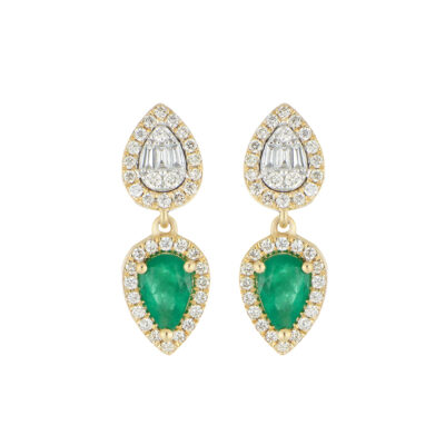 Aretes de Oro Amarillo con Esmeralda y Diamantes